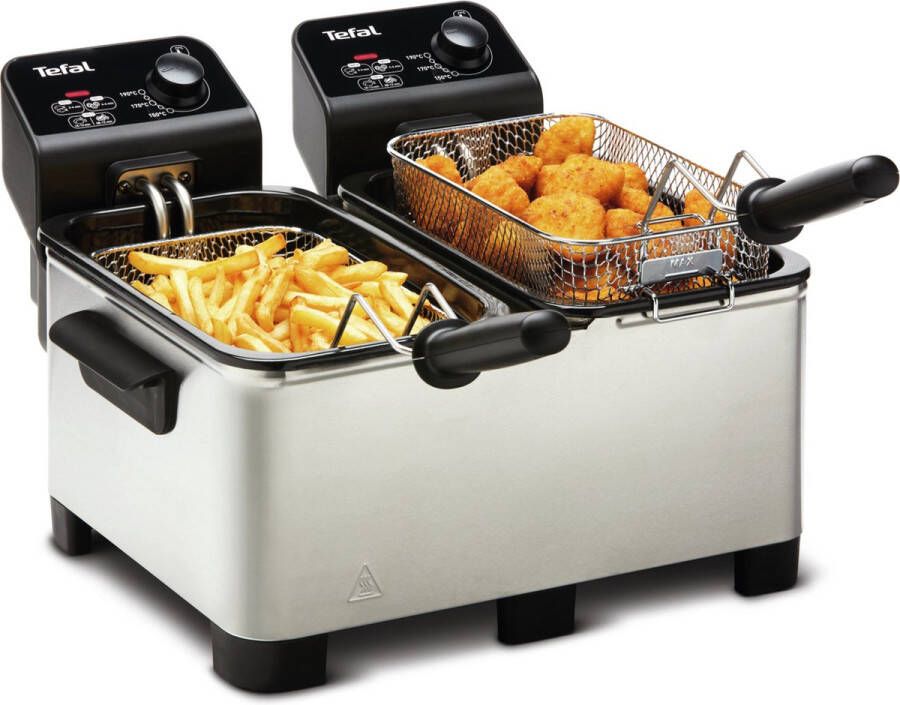 Tefal Double Pro FR3610 Dubbele Frituurpan 7 L Koude Zone Anti-geurfilter Makkelijk Schoonmaken 3600W RVS
