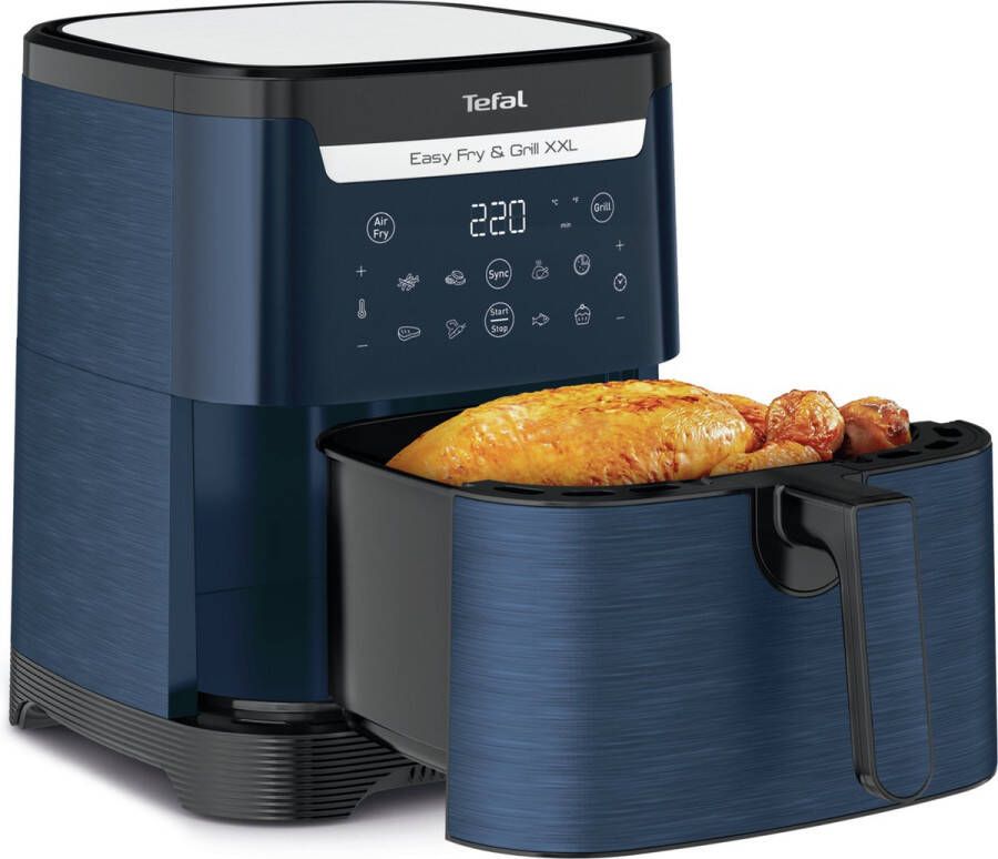 Tefal Easy Fry & Grill EY8014 XXL 6 5L 2-in-1 Heteluchtfriteuse met Uitneembare Verdeler Blauw Airfryer met 8 Kookprogramma's