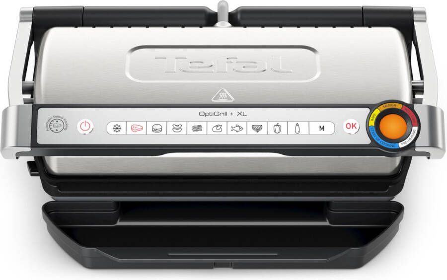 Tefal OptiGrill+ XL GC727D Intelligente Contactgrill 9 automatische programma's Groot Grilloppervlak 2000W RVS