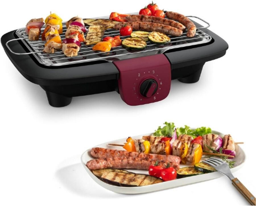 Tefal BG90E5 Easygrill Adjust Elektrische tafelgrill (2300 watt 720 cm² grilloppervlak) zwart bordeaux
