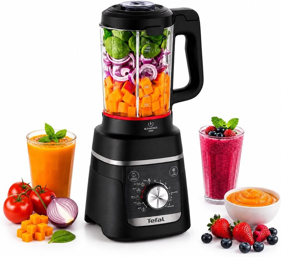 Tefal Blendforce Cook 1.5L Kookfunctie Auto-reinigingsprogramma Blender Zwart Soepmaker & Smoothie Blender Ice Crush Functie 8 Automatische Programma s Verwarmende Multifunctionele Keukenblender