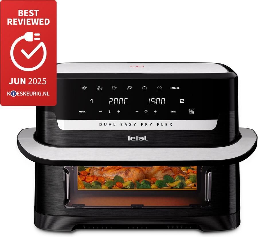 Tefal Dual Easy Fry Flex EY9228 Dubbele Airfryer 9L FlexCook 1 of 2 Kookzones 7 Programma's Zwart Voor 8 Personen - Foto 6
