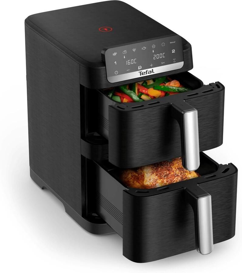 Tefal Easy Fry Crispy Stack EY7528 Dubbele Airfryer 10L EvenFry Technologie 40% Ruimtebesparing Voor 6 Personen