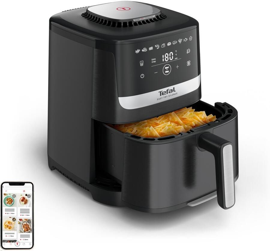 Tefal EY5528 Easy Fry Silence Deluxe XL Stille Airfryer 5L Voor 6 Personen XL Formaat Stil Zwart