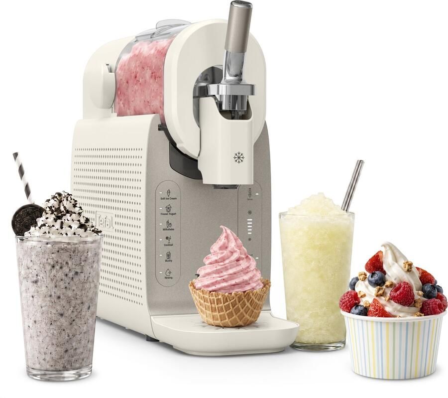 Tefal Freezi IG801A Softijsmachine & frozen drinks 5 programma's: Softijs Frozen Yoghurt Slushies Milkshakes Cocktails Ingebouwde koeler Klaar in 30 minuten Inclusief Accessoires