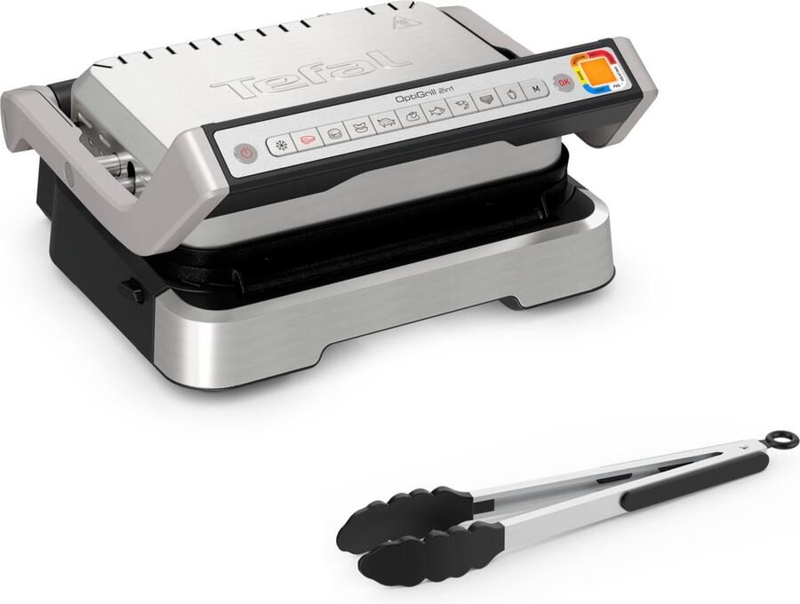 Tefal OptiGrill 2in1 GC773D Intelligente Contactgrill 9 Automatische Progamma's Inclusief Tang Gaarheidsindicator 2000W RVS