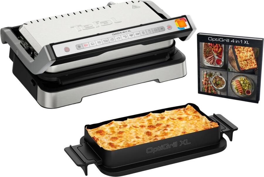 Tefal OptiGrill 4in1 XL GC784D Intelligente Contactgrill Grill Tafel barbecue Oven en Complete Maaltijd 12 Automatische Programma's Groot Grilloppervlak 2200W RVS