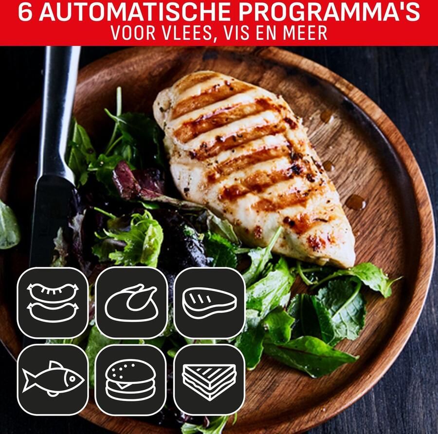Tefal Optigrill+ GC718D10 Contactgrill 6 automatische programma s RVS Inclusief tang 2000W