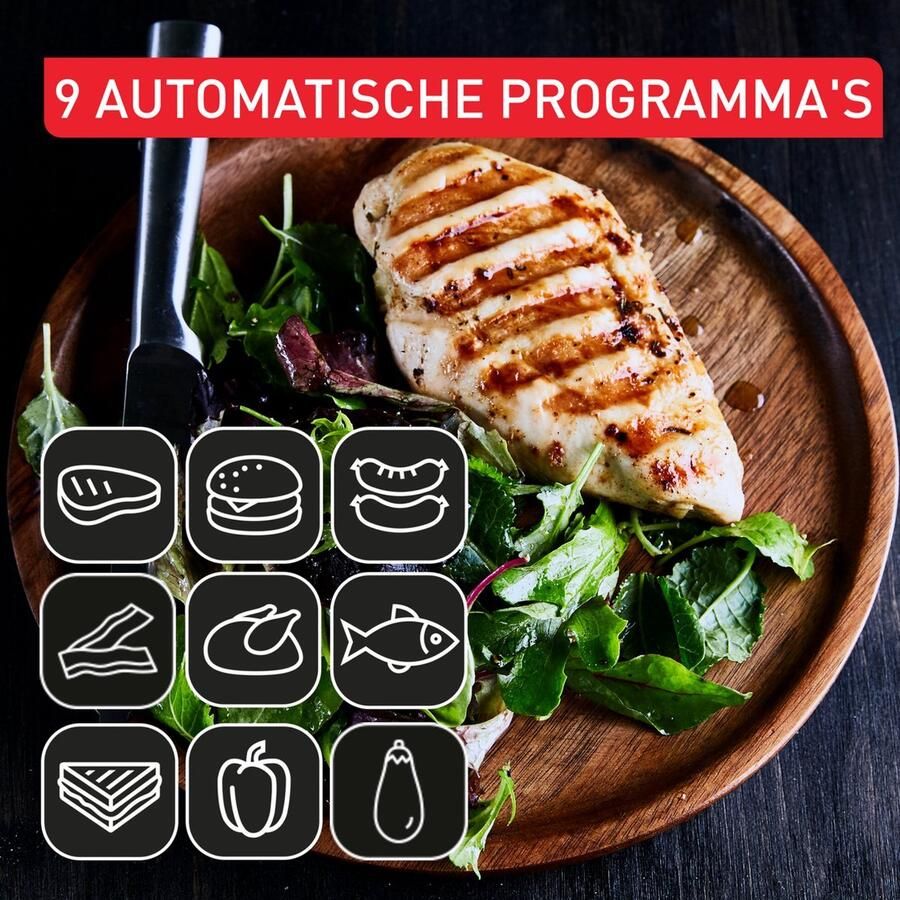 Tefal Optigrill+ XL GC 7228 Intelligente Contactgrill Groot grilloppervlak 9 automatische kookprogramma s 2000W Zwart