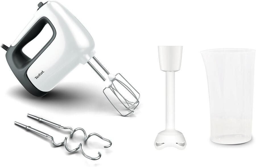 Tefal Handmixer Prep'Mix+ Turbo-functie 2 kloppers 2 kneedhaken staafmixer-opzetstuk HT4611