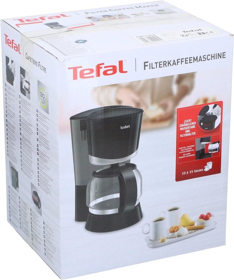Tefal Vita CM1718 Koffiezetapparaat Koffiemachine met Glazen Kan en Warmhoudfunctie Filterkoffie voor 15 Kopjes Filter Koffiezetapparaat Zwart