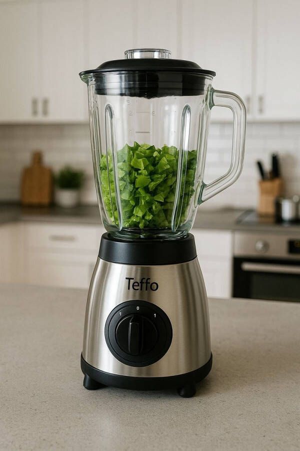Teffo Blender – 1 5L – 500W – RVS – 2 Snelheden + Pulsfunctie – Inclusief Glazen Mengbeker