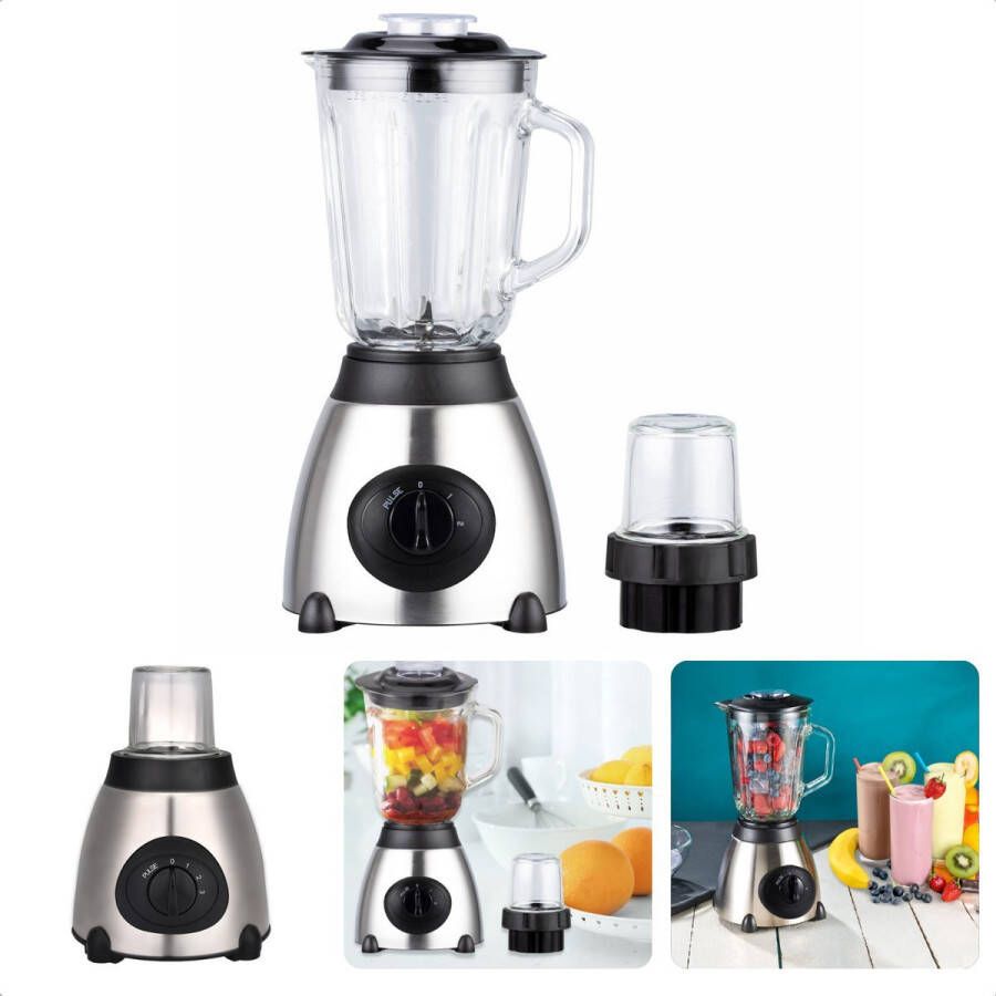 Teffo Blender Smoothie Blender 1.5 Liter 2 Snelheden Met Pulse Draaiknop RVS