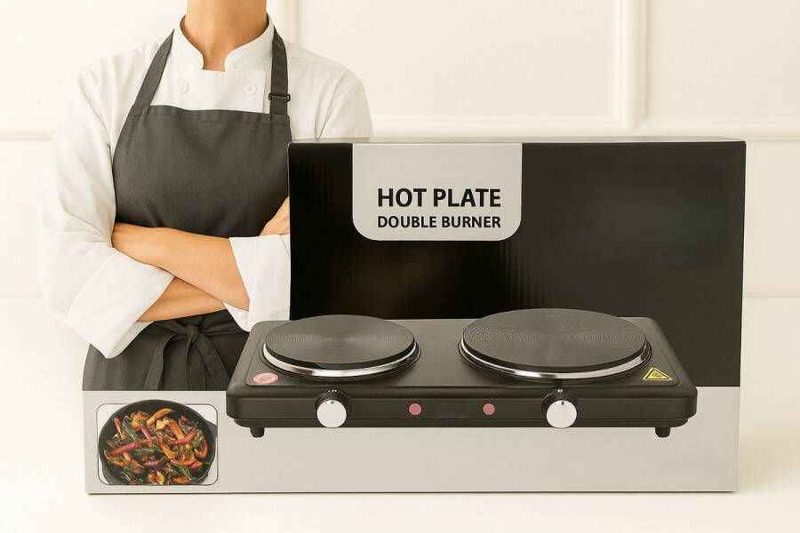 Teffo Dubbele Elektrische Kookplaat 2500W – 2 Pits Hot Plate – Kooktoestel met Instelbare Thermostaat – Ø155mm + Ø185mm – Draagbaar Energiezuinig & Veilig – Voor Keuken Studentenkamer Studio & Camping