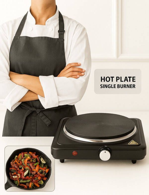 Teffo Elektrische Kookplaat 1500W – Enkele Pits – Compacte Hot Plate – Kooktoestel met Instelbare Thermostaat – Campingkookplaat – Ø185mm – Veilig Energiezuinig & Draagbaar – Ideaal voor Keuken Studentenkamer & Vakantie