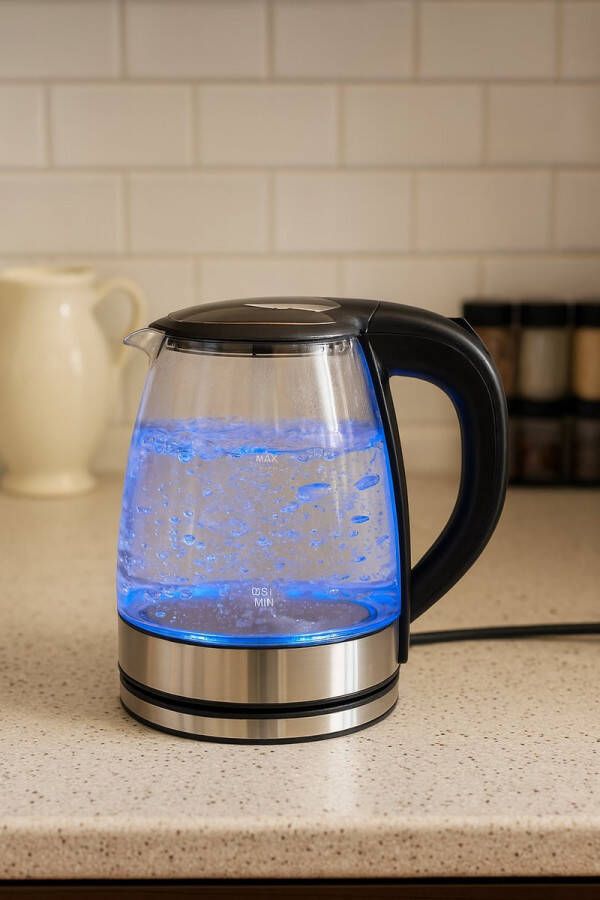 Teffo Elektrische Waterkoker – 1.8L – 1500W – LED Verlichting – Glazen Design – Snoerloos