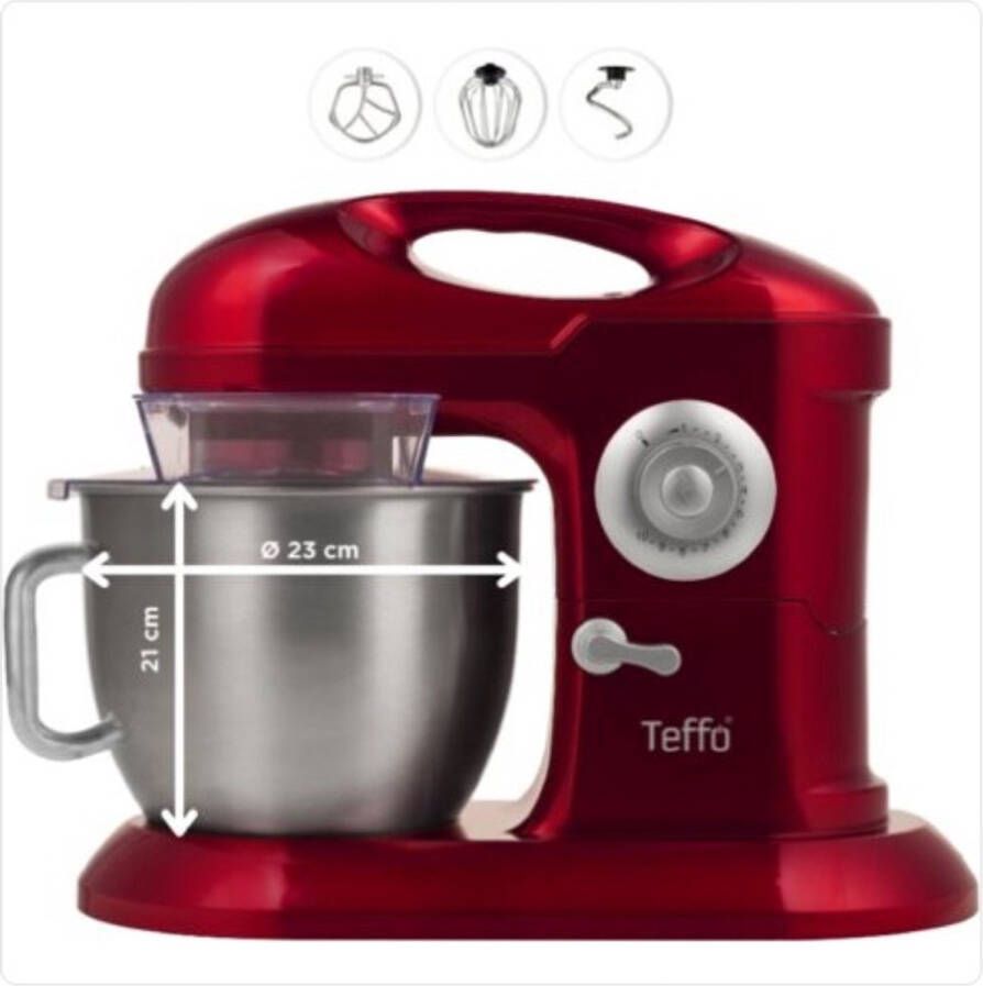 Teffo keukenmixer 7L 1200W XL keukenmachine mixer met mengkom roestvrij staal