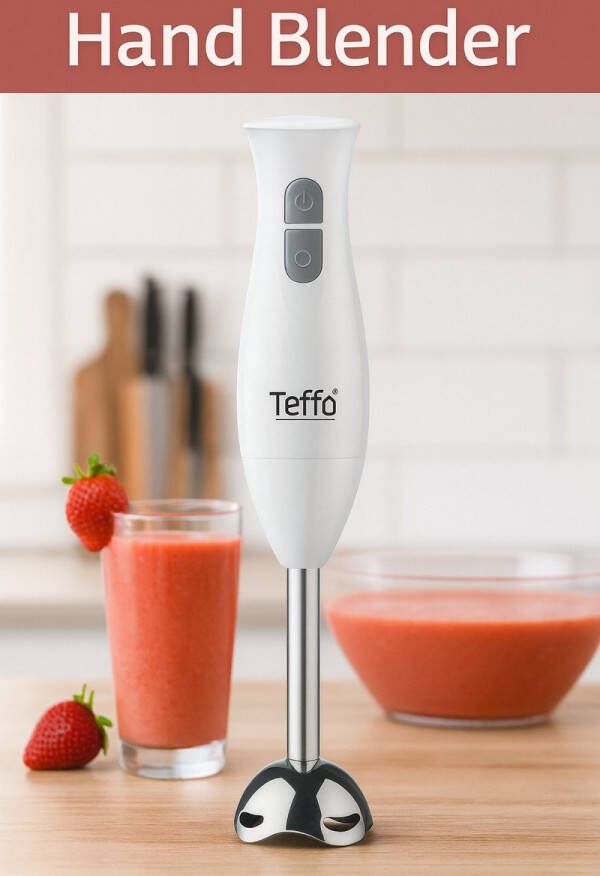 Teffo Staafmixer – 2 Snelheden RVS Voet Krachtige Handblender voor Soepen Sauzen & Smoothies