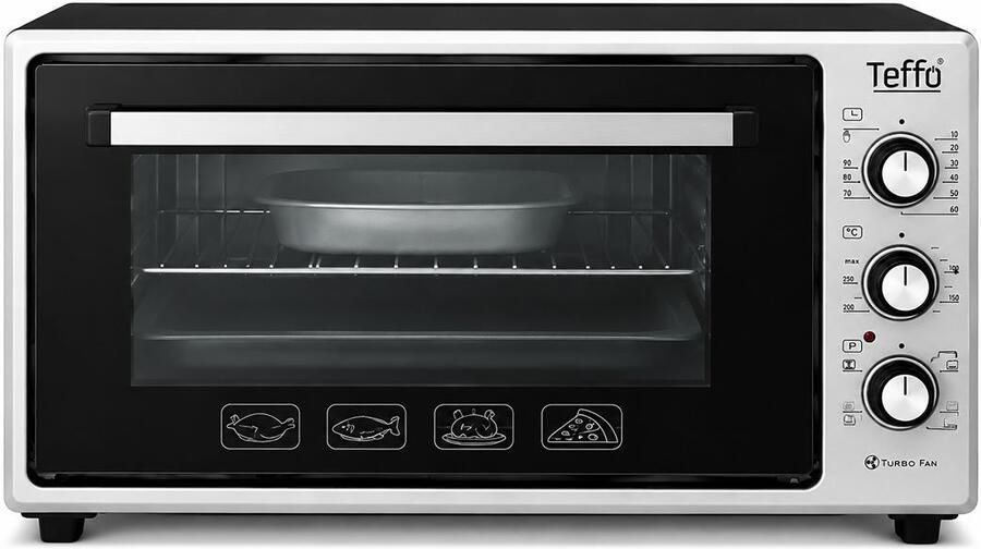 Teffo Elektrische Oven 60 Liter 1650W Turbo Ventilator Dubbele Glasdeur Vrijstaande Oven
