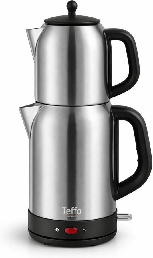 Teffo Elektrische Waterkoker 1.7L + 1L – Turkse Theepot – RVS – 2200W – Snel Koken – 360° Draaibaar Semaver