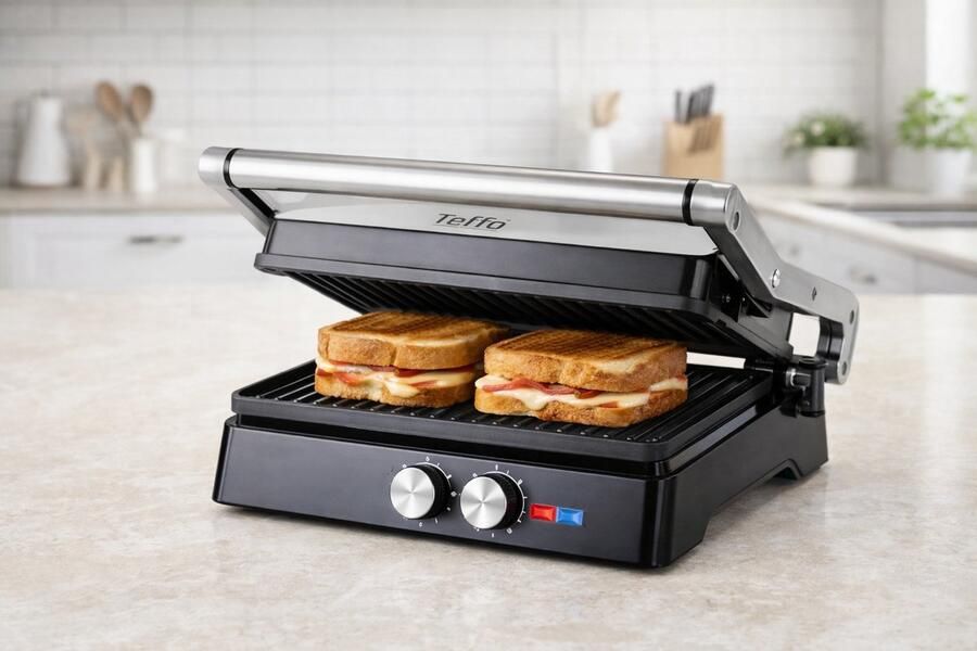 Teffo Panini Grill Contactgrill – Grote 30×24 cm Grill & Tosti apparaat – 2000 W Contactgrill met Zwevend Deksel - Foto 1