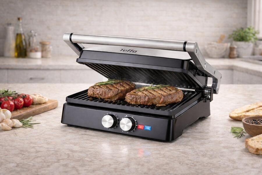 Teffo Panini Grill Contactgrill – Grote 30×24 cm Grill & Tosti apparaat – 2000 W Contactgrill met Zwevend Deksel
