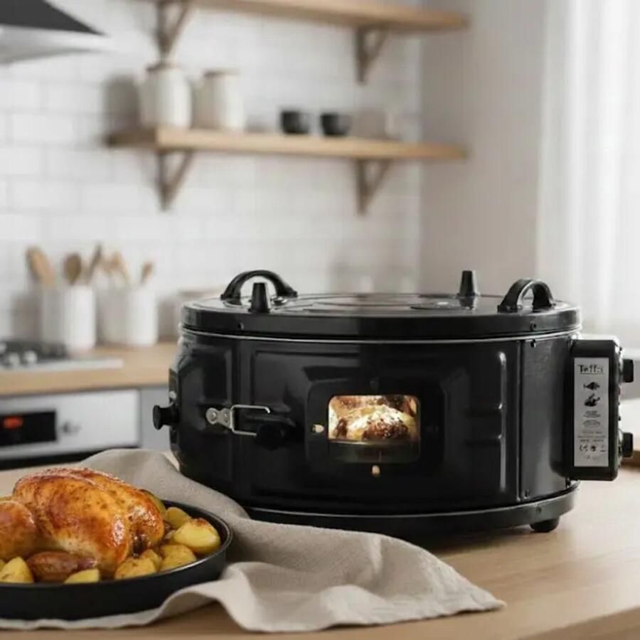 Teffo XXXL ronde elektrische oven vrijstaand thermostaat 42 liter zwart