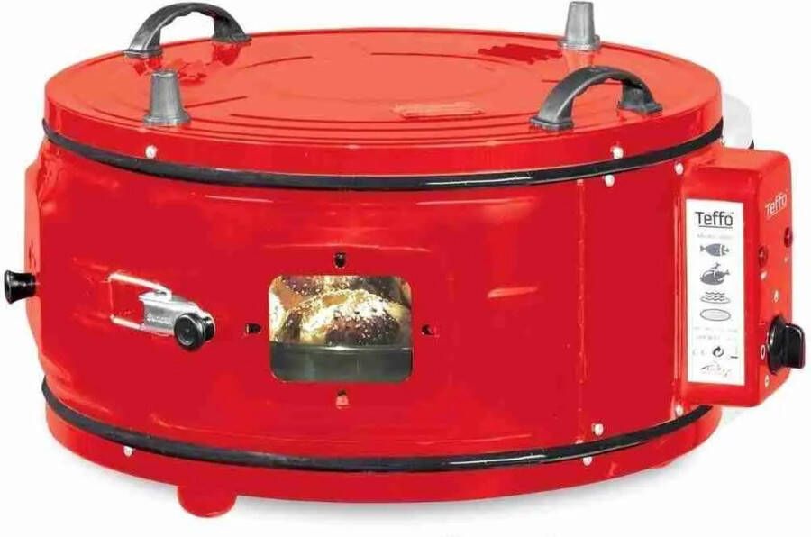 Teffo XL ronde elektrische oven vrijstaand thermostaat 32 liter rood