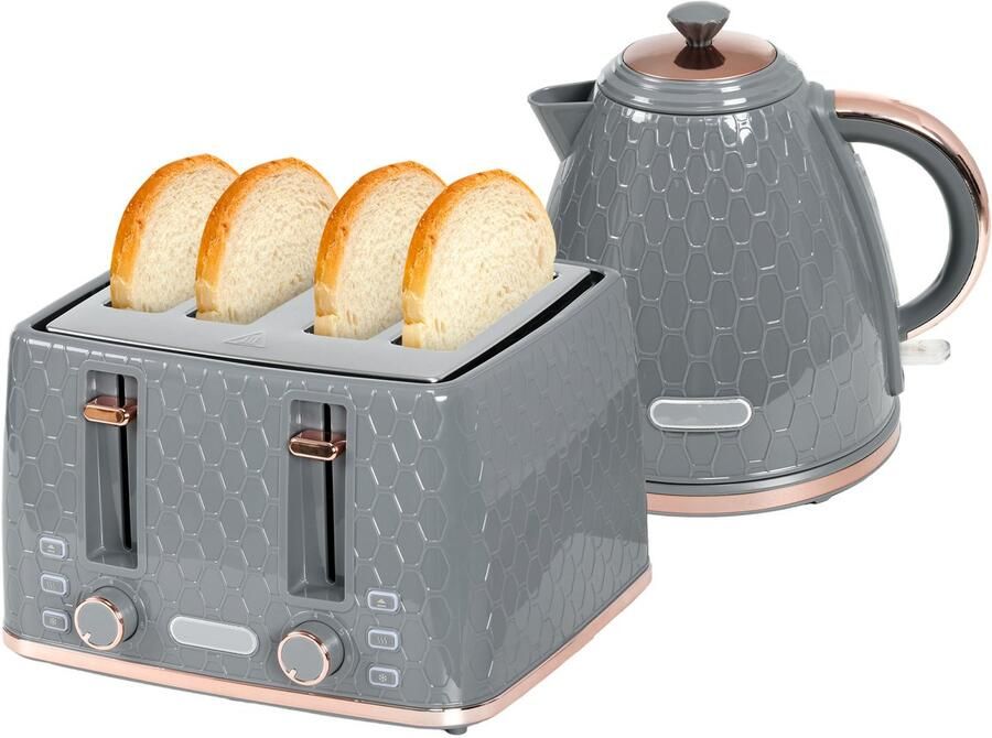 TEKROA 2-in-1 keukenset broodbakmachine en waterkoker meer opties 1 7 liter roostert 4 sneetjes brood tegelijk kunststof grijs
