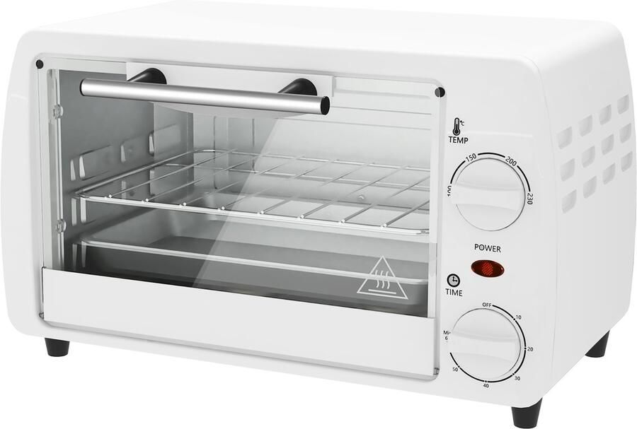 TEKROA elektrische oven 10L 750W voor op het aanrecht kleine elektrische oven temperatuur tot 230℃ en timer 36 5x26x22 cm wit