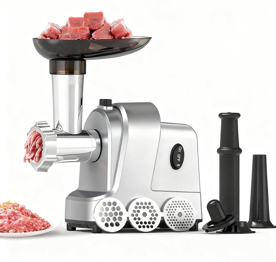 TEKROA Elektrische Vleesmolen voor Thuis – Compacte Foodprocessor voor Gehakt Worstvulling en Koken