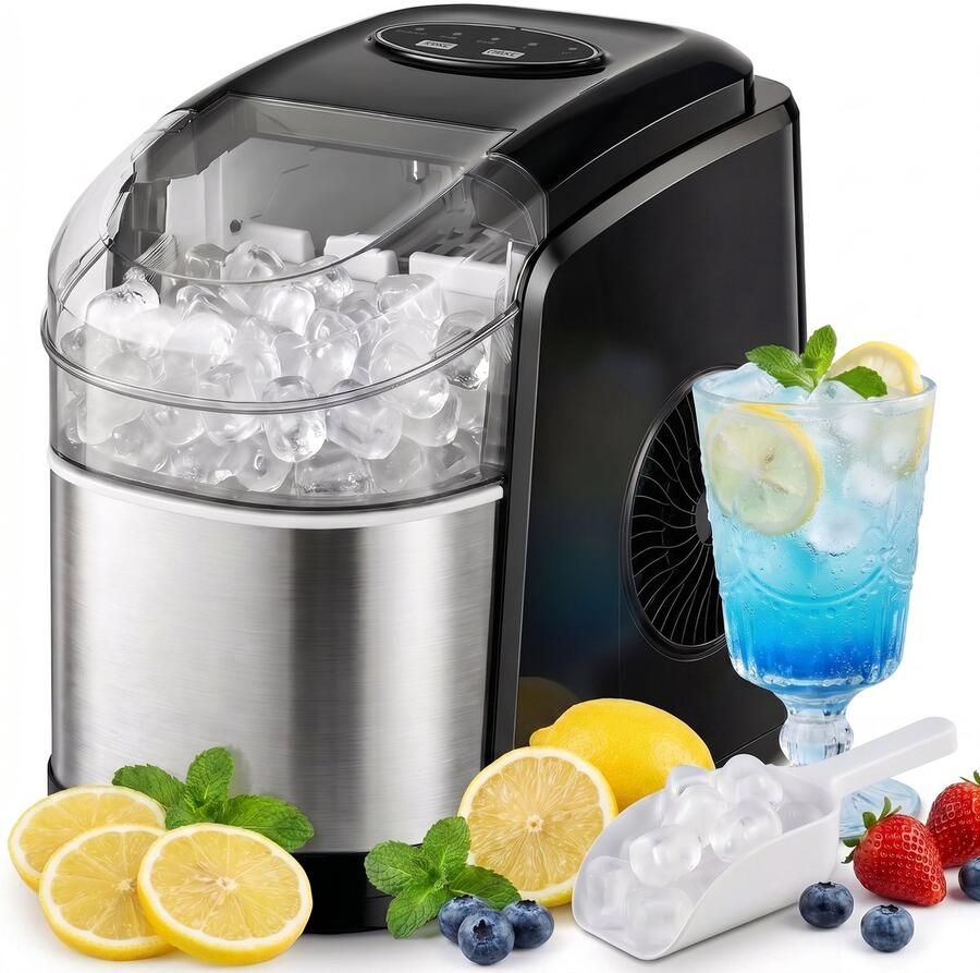 TEKROA Ijsblokjesmachine met zelfreinigingsfunctie 9 IJsblokjes in 6-12 Minuten 1.7L Capaciteit 12kg 24u Compact Design RVS Zwart