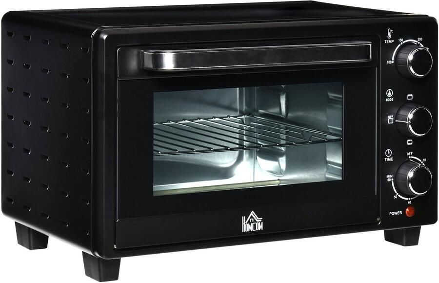 TEKROA Mini elektrische oven 21L 1400W voor op het aanrecht met timer tot 60 minuten en instelbare temperatuur tot 230℃ Zwart