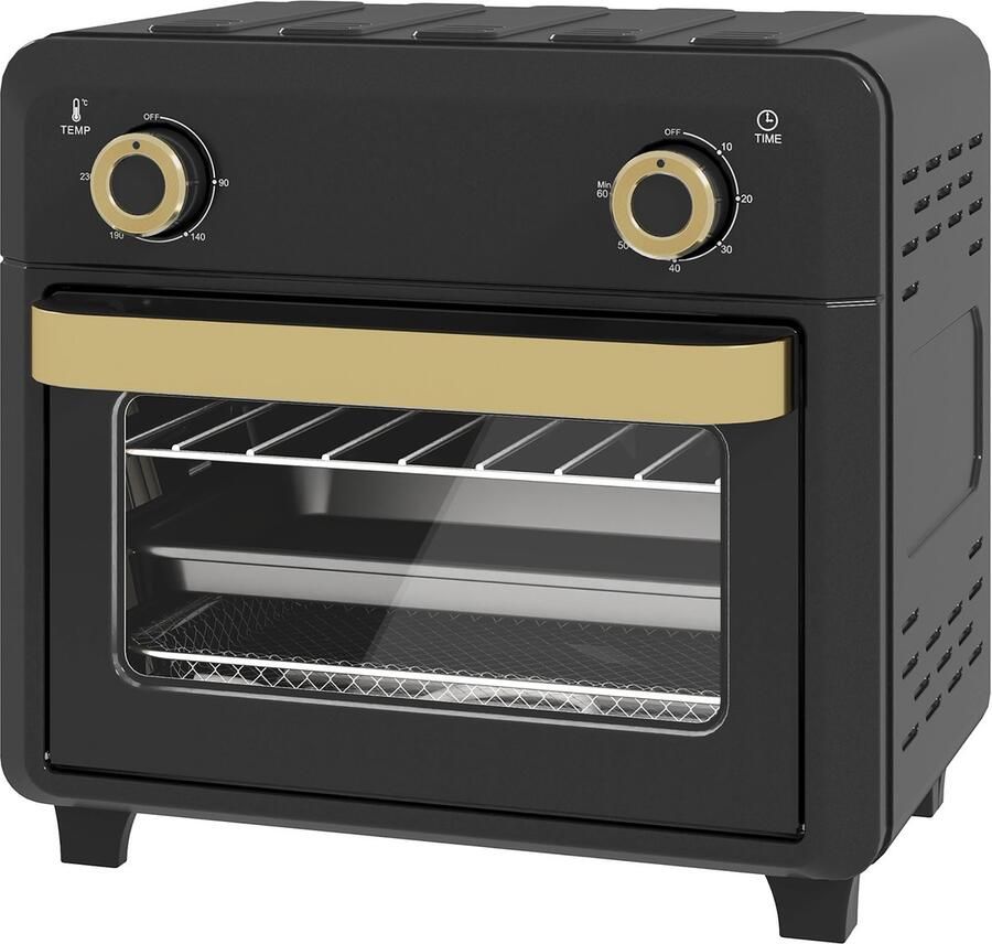 TEKROA Mini-oven met convectie airfryer timer en binnenverlichting 10 liter 32x27 2x29 8cm zwart