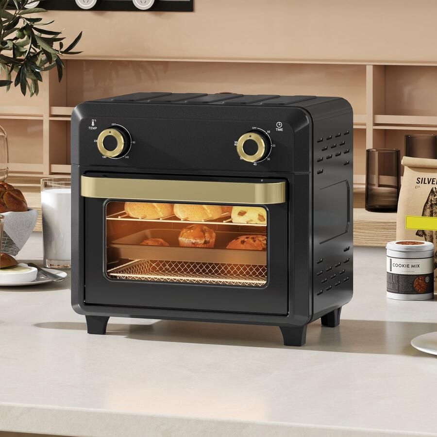 TEKROA Mini-oven met convectie airfryer timer en binnenverlichting 10 liter 32x27 2x29 8cm zwart