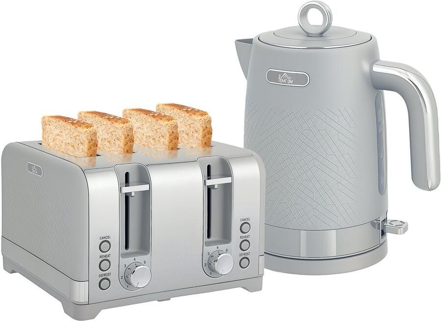 TEKROA Waterkoker en broodrooster set 1 7 liter 2200W snelkookwaterkoker met thermostaat grijs