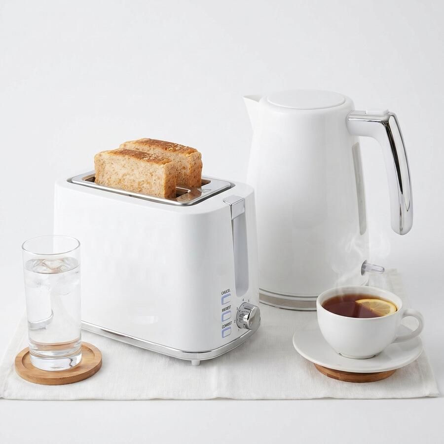 ECTEATOY Waterkoker & broodrooster set wit 1 7 liter 2200 W met thermostaat 7 bruiningsstanden voor 2 sneetjes