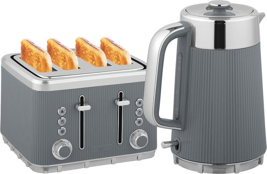 ECTEATOY Ontbijtset Waterkoker 1 7L 2200W & Broodrooster 4 Sneden Met Kalkfilter en 7 Bruiningsstanden Grijs