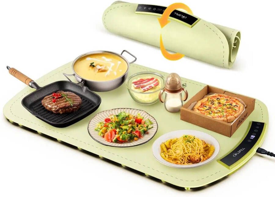 Opvouwbare Elektrische Voedselverwarmer – Warmhoudplaat – 8 Standen – Constante Warmte & Snelle Verwarming – 250W Draagbare Warmhoudplaat – Perfect voor Kerst Feestdagen & Familiediners TELEO