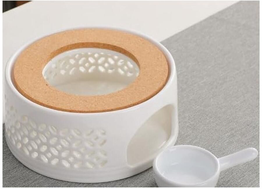 Theepotverwarmer Beige 14 5 cm Keramisch met Kurkkussen en Kaarsenhouder Voor Thee en Koffie