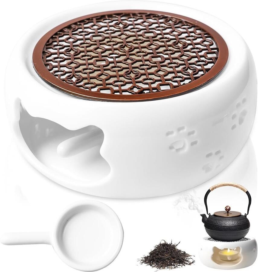 Theepotwarmer Wit 14 5 x 6 cm Keramiek met Hol Gesneden Design Voor Thee en Koffie