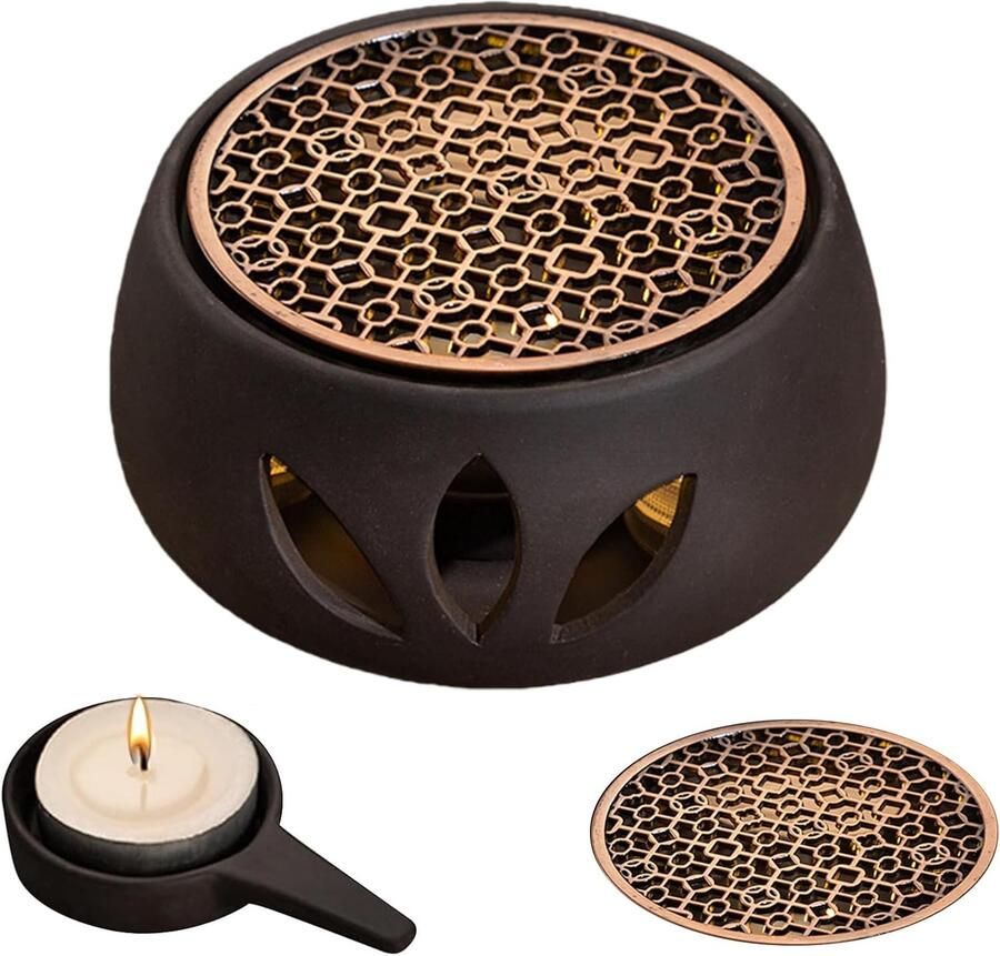 Theepotwarmer Zwart 12 6 x 12 6 x 5 8 cm Keramische Theewarmer met Kaarshouder Voor Thee Koffie en Melk