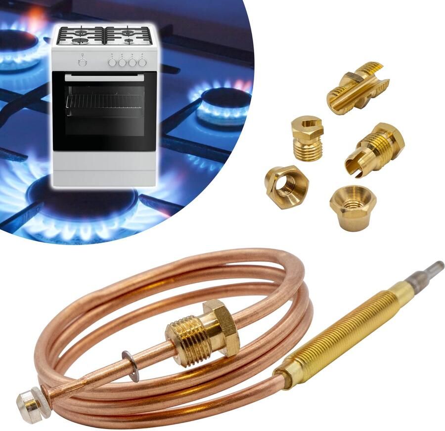 Thermoelementset lengte 600 mm voor temperatuur gas oven keuken fornuis verwarming brander universeel 5 moeren uitgangsspanning 30 mV diameter 3 mm