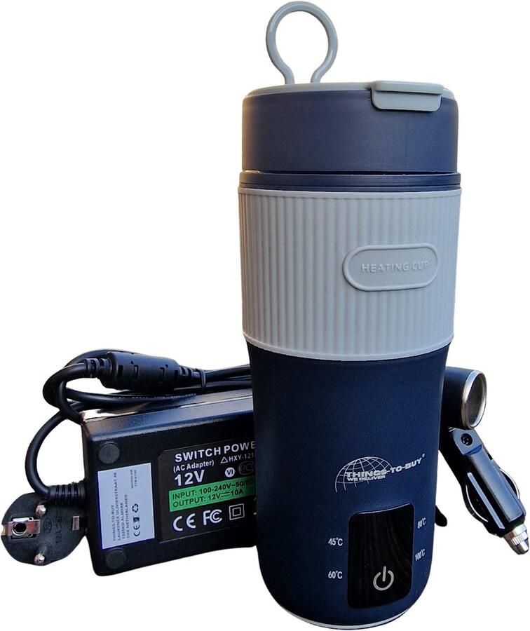 THINGS-TO-BUY – Elektrische waterkoker thermosbeker + 10A omvormer – 12V 24V – 400 ml – Verwarmt tot 100°C - Foto 1