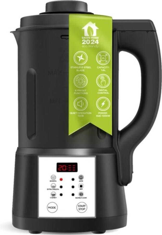 Thuys 2 in 1 Soepmaker – Blender – Led Display – 6 Programma s –– Hittebescherming – Stille Werking – Modern Design – 1.6L – 100W – Zwart
