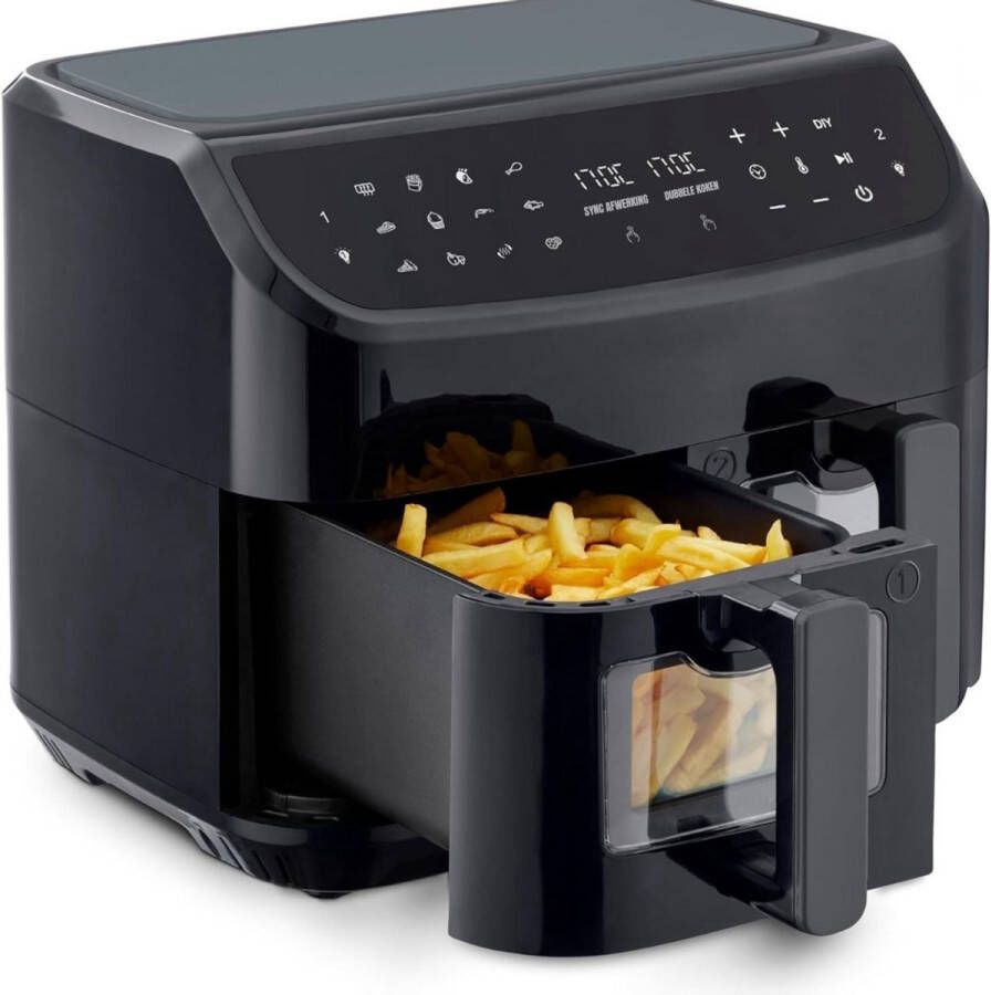 Thuys – Dubbele Airfryer – Heteluchtfriteuse – Duo Airfryer – 8 7 L – 41 x 40 x 33cm – Zwart