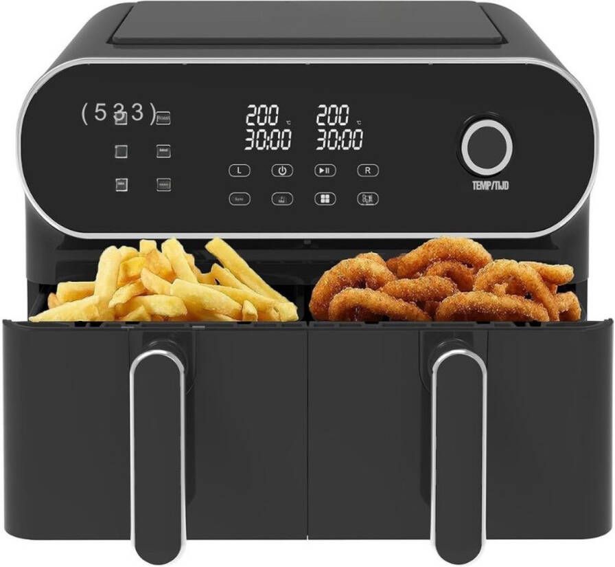 Thuys – Dubbele Airfryer – Heteluchtfriteuse – Duo Airfryer – 9 L – 36 x 40 x 32cm – Zwart