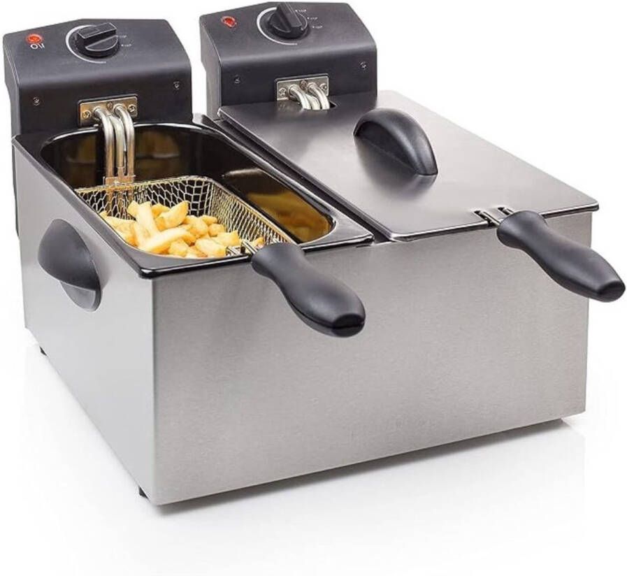 Thuys – Dubbele Frituurpan – Dubbele Friteuse – Frietpan – 6 liter – 39 x 36 x 24cm – Zilver