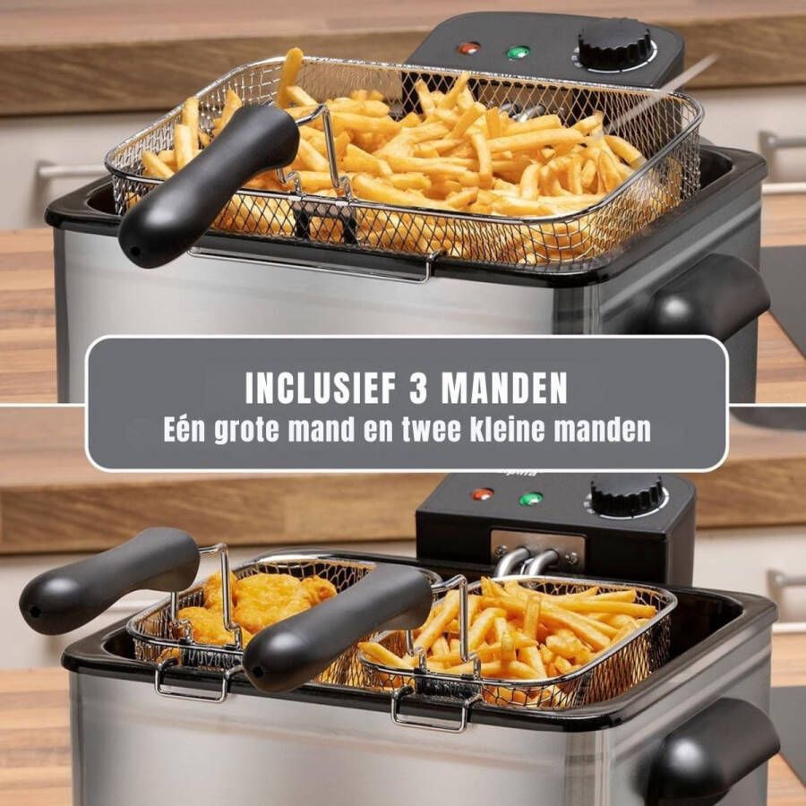 Thuys – Dubbele Frituurpan – Friteuse – Frietpan – 5 liters – 31 x 34 x 25cm – Zilver