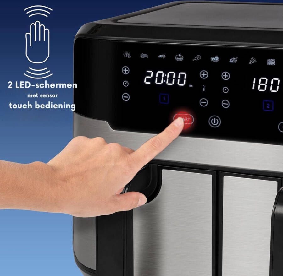 Thuys – Friteuse 9L XXL Dubbele Kamer Frituren – Met Hete Lucht & Zonder Olie 9 Programma's Touchscreen 2400W PC-FR 1242 H